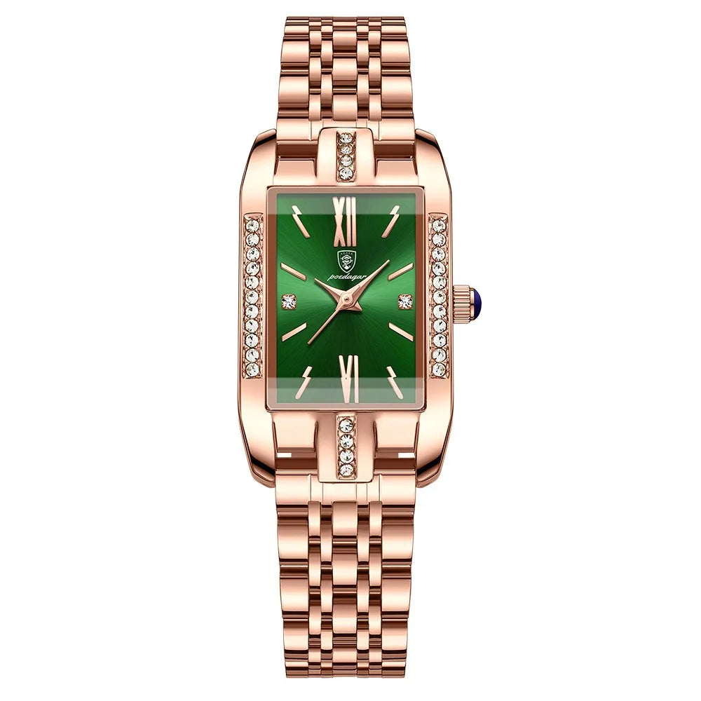 POEDAGAR 365 Square Women Watch Top Brand Luxury Ladies Girl Wristwatch Gold Stainless Steel Bracelet Classic Female Clock Gi