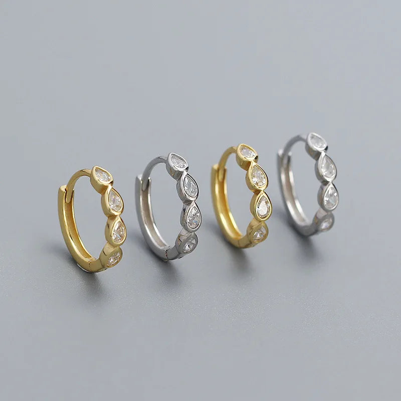 Dropshipping 925 Sterling Silver Water Droplet Diamond Zircon Gold Plated Hoop Earring Jewelry for Women