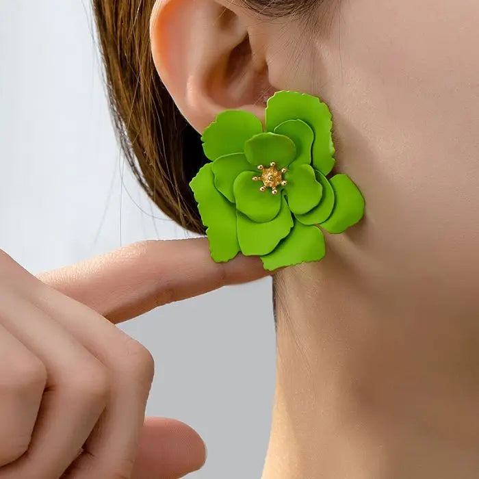 Exaggerated Colorful Big Flower Shape Stud Earrings for Women Girls  Fashion Jewelry