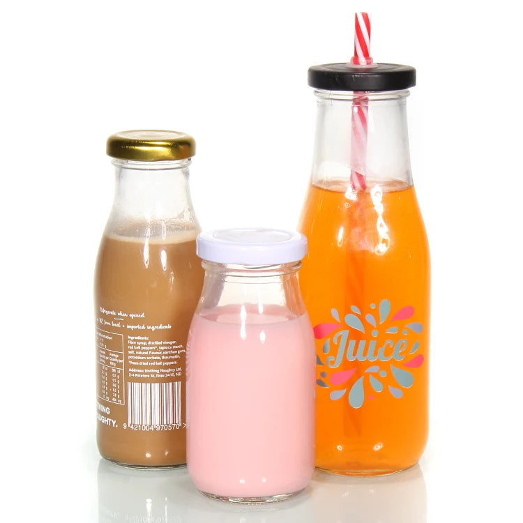 80 120 180 250 350 420 500 Ml Clear Round Glass Bottles Empty Milk Drink Glass Juice Bottles With Lids