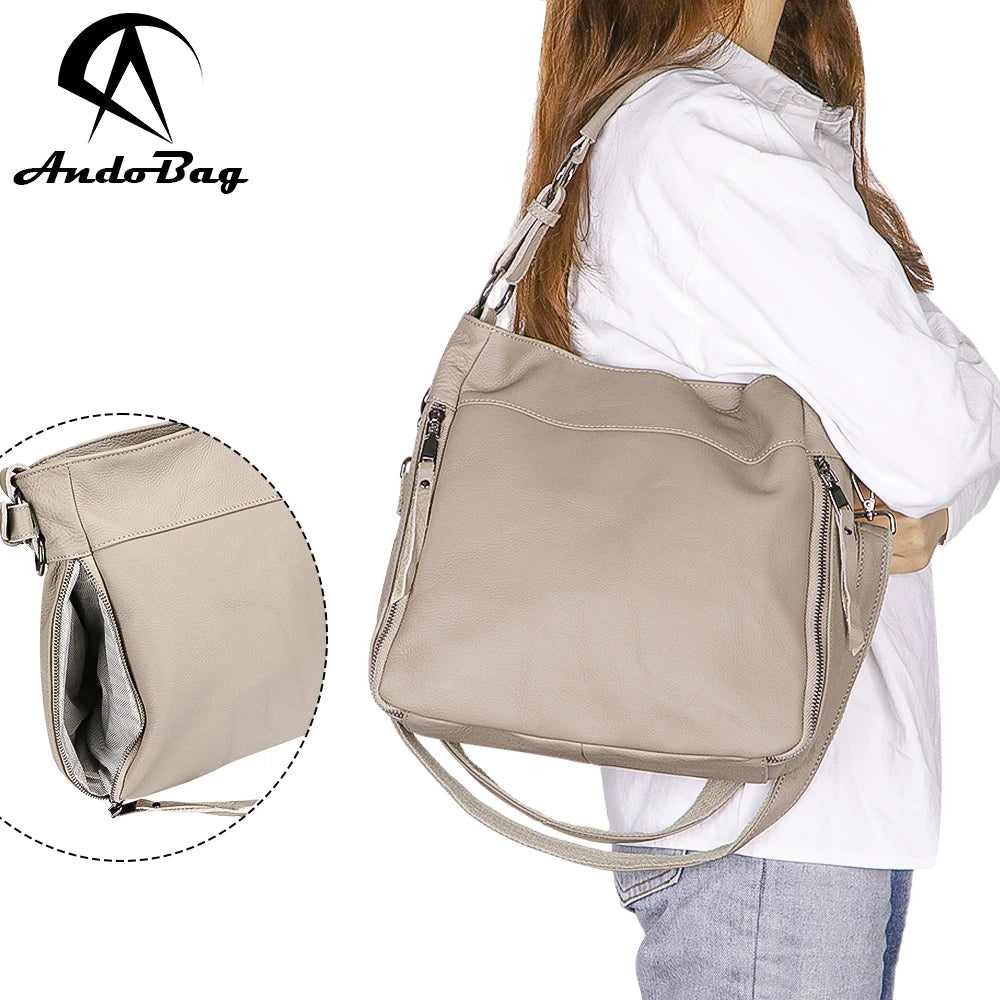 AndoBag Large Capacity Tote Bags for Women Genuine Leather Crossbody Bag Fashion Leisure Handbag & Shoulder Purse 1650