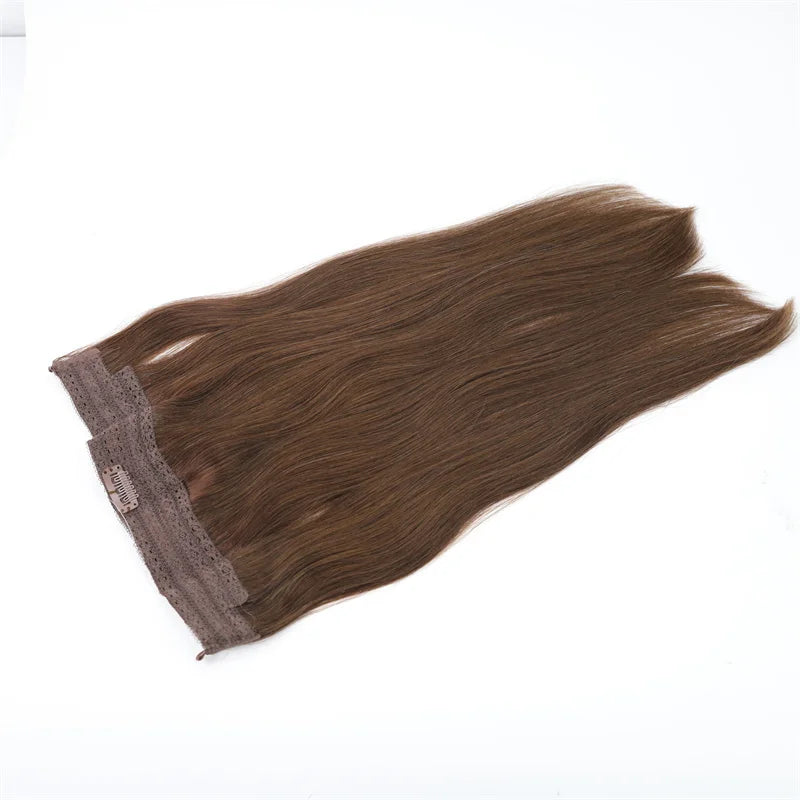 EMEDA Middle Brown #4 Cheap Price Remy Virgin Hair Extension Halo Elastic Beads Extension