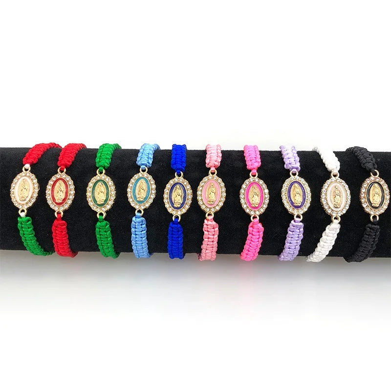 Oval Father Virgin Maria Spot Drill Hand-Woven Thread Charm Bracelet Mexican Bracelets Virgin Mary San Judas Catholic Bracele