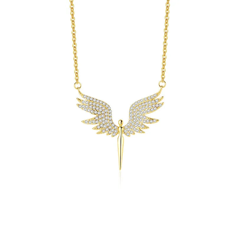 Full White Diamond Angel Pendant 925 Sterling Silver Charm Necklaces Fine Jewelry Women