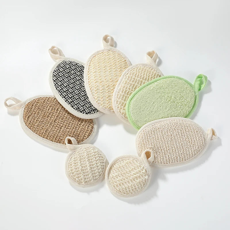 Hot Sale Exfoliating Body Cleaning Bath Natural Scrubber Round Loofah Sisal Jute Face Sponge Pad