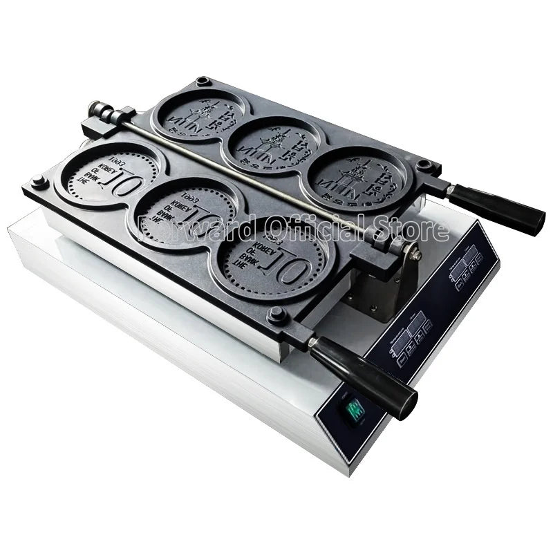110V 220V Digital Computer Control Cheese Coin Waffle Machine Electric Golden Coin Waffle Cake Baking Household Stainless Ste
