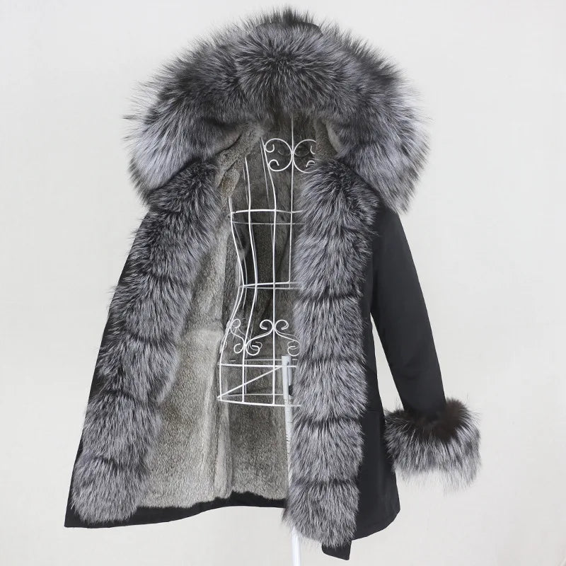 OFTBUY 2024 Waterproof Winter Jacket Women Long Parka Real Rabbit Fur Coat Natural Raccoon Fox Fur Collar Hood Warm Streetwea