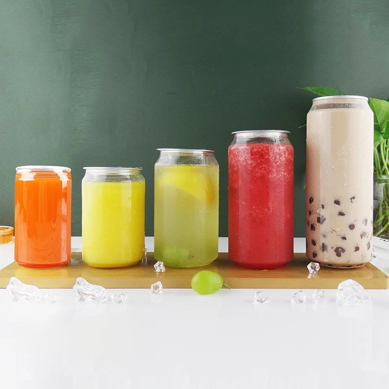Custom 330ml & 375ml Food Grade PET Plastic Soft Drink Cans Empty Bubble Soda Bottles with Easy Open Lids for Use with Champa