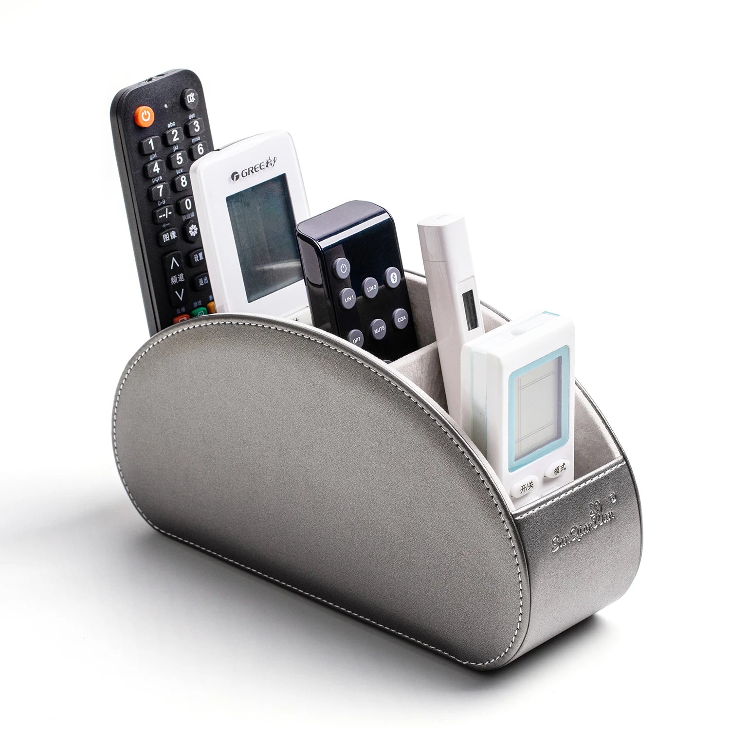 Leather Remote Control Holder with 5 Compartments TV Remote Caddy Storage Box/TrayDesktop Organizer Store Controller