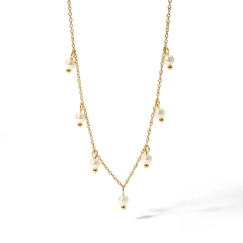 Ins Elegant Stainless Steel Chain Pearl Tassel Choker Necklace Fashion Mini Pearl Pendent Necklace for Women Girls