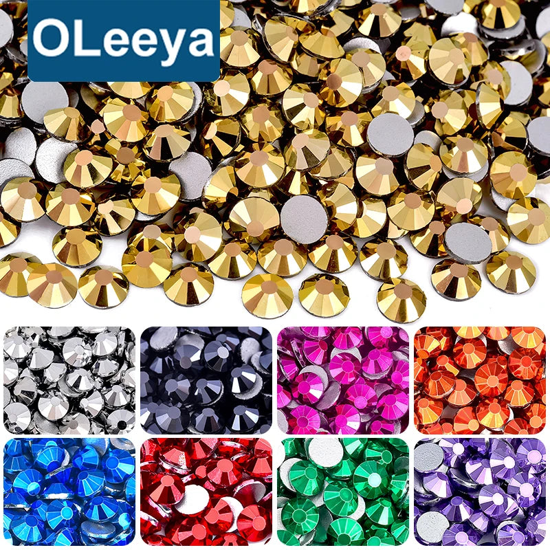 OLeeya Wholesale 12 Same Cut Mine Series Silver Gold Glass Non Hot Fix Strass Flat Back Rhinestones for Shoes Bikini Dress  D