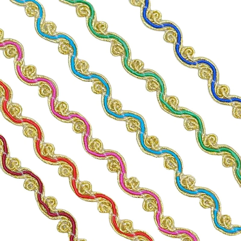 10mm Diy Garment Craft Upholstery Lace Material Ornament Accessories S Shape Wave Metallic Gold Ribbon Braided Border Edge Tr