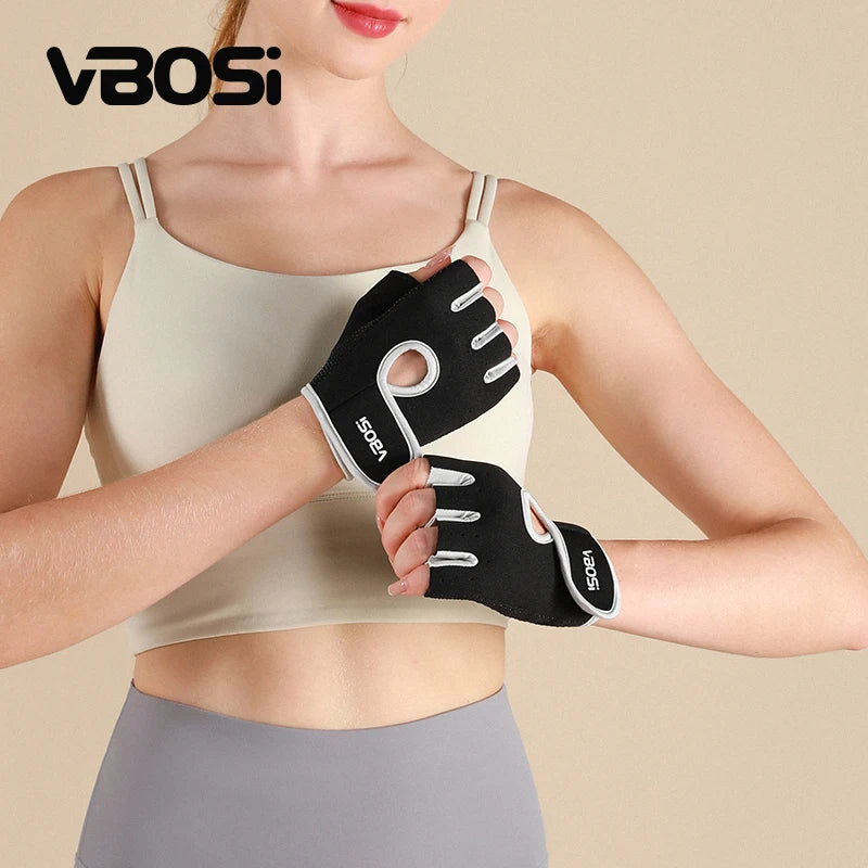 VBOSi 1 Pair Non-slip Half-finger Unisex Adjustable Training Gloves with Palm Pad for Cycling Weightlifting