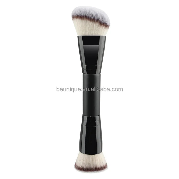 Customized New Metal Gold Premium Synthetic Pink Double Sided Angled Kabuki Flat Foundation Makeup Brushes for Liquid Foundat
