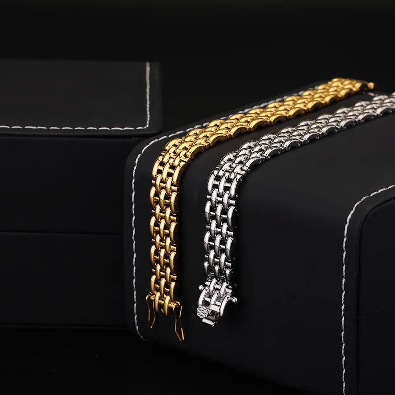 European and American Simple Temperament Thick Chain Bangle 18K Gold Plated Stainless Steel Charm Band Link Chain Bracelet