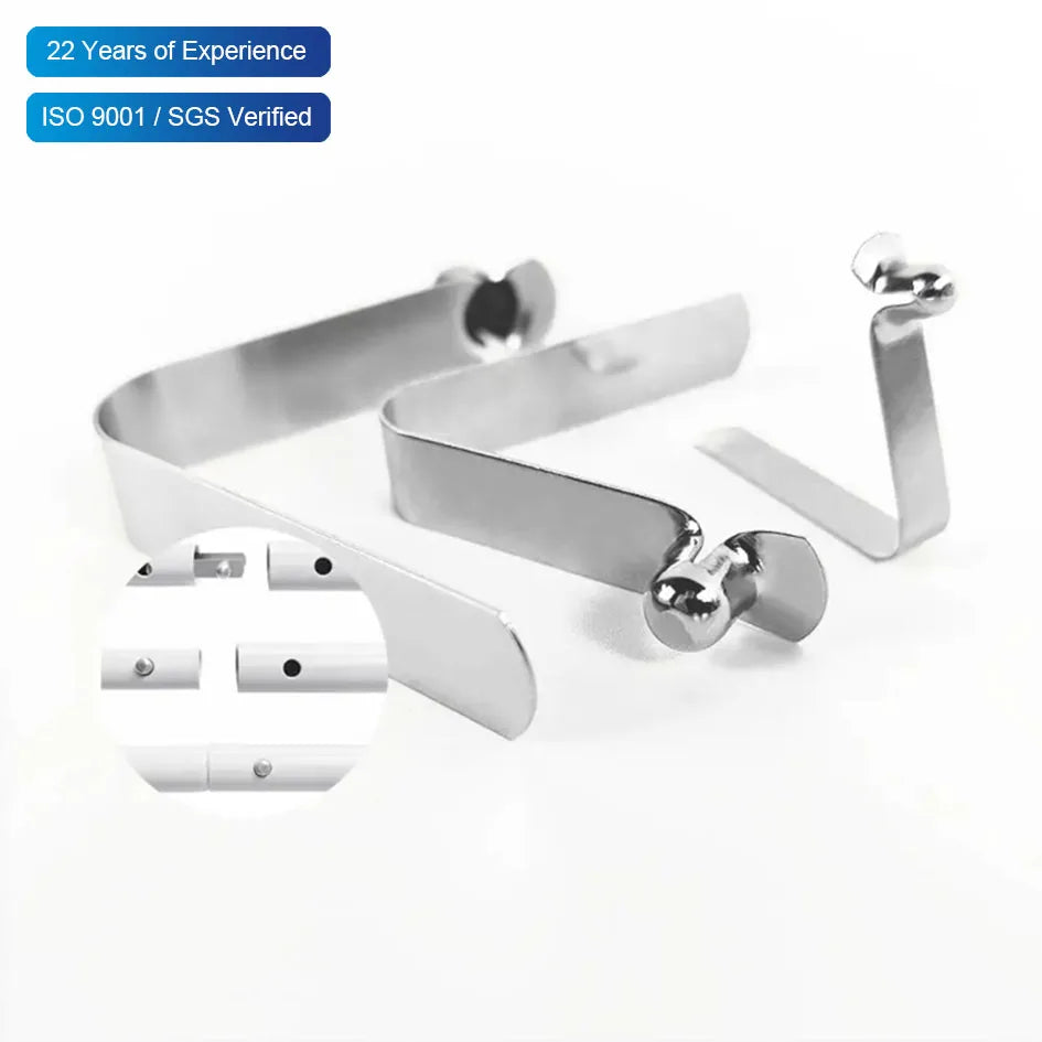 Hengsheng Custom Single Button Touch Fastener Stainless Steel V-shaped Spring Paddle Tube Locking Clamp for Tent Hole Pole Pu