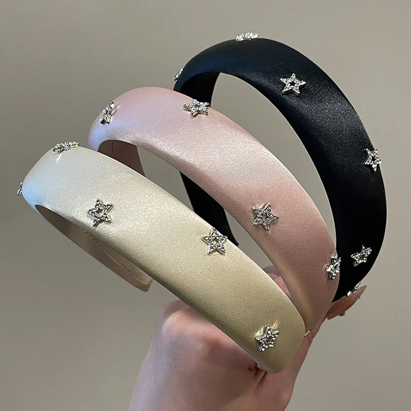 Wide Plain Soft Sponge Headband Rhinestone  Women Hair Band  Temperament Glitter Diamond Velvet Women Headband