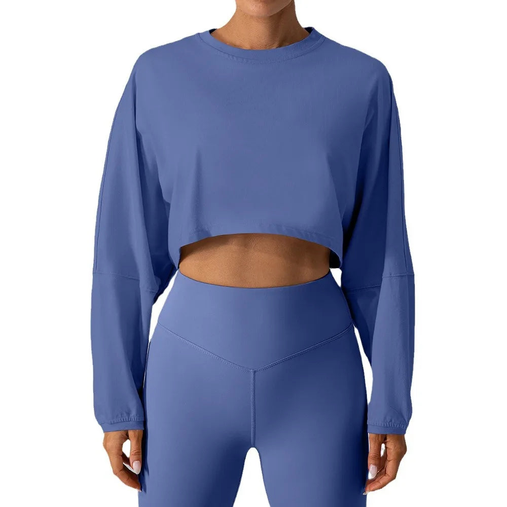 Streetwear Round Neck Cotton Compression Long Sleeve Women Loose Sports Running Sweatshirts