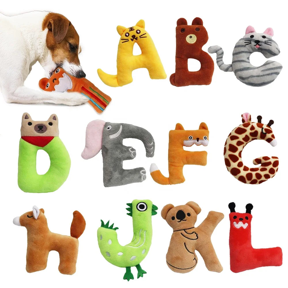 Dog Accessories Cute Animal Chew Toys for Dogs Alphabet Pet  Plush Toys Squeaky Dog Toy Plush