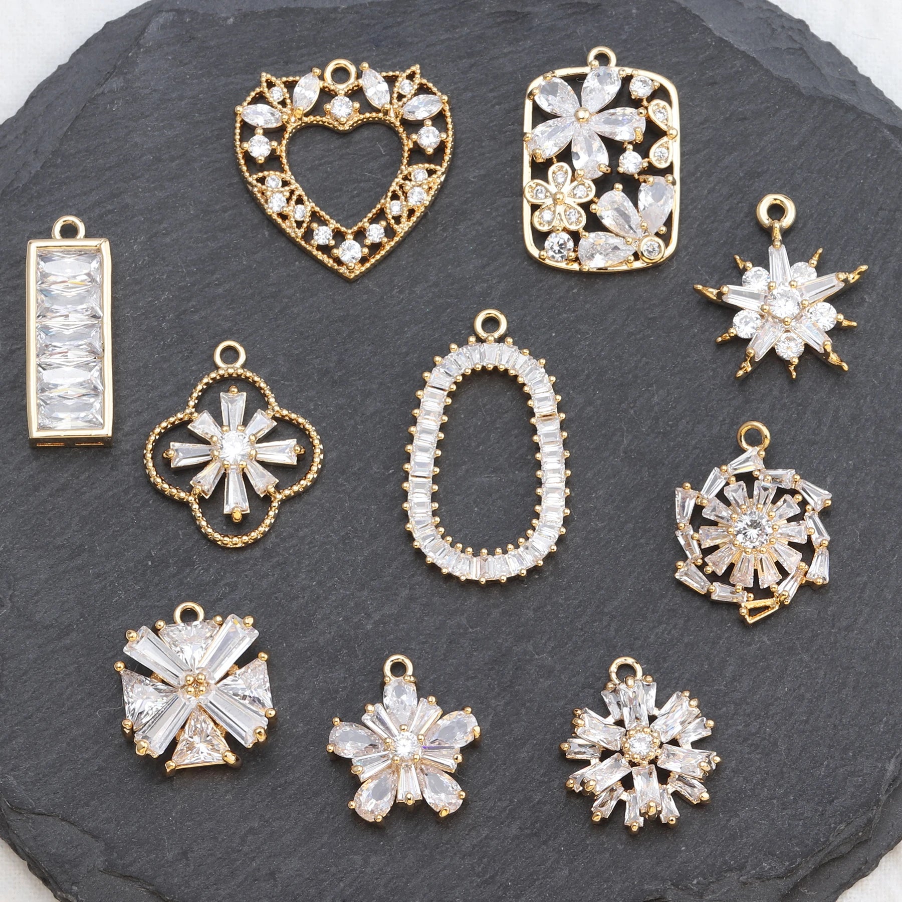 M538 10pcs/lot Wholesale Jewelry Charms 18k Gold Plated Copper Pass REACH Nickel Free DIY Zircon Pendant Making Packaged in B