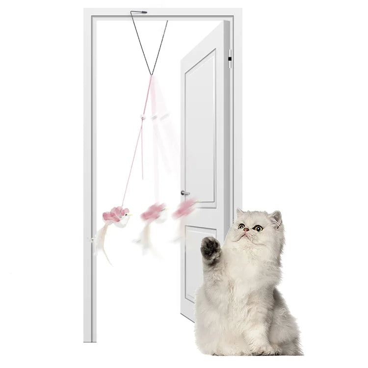 Star Cat BY060 Adjustable Feathers Hanging Door Toy for Cats with Catnip-Interactive Movement Toy