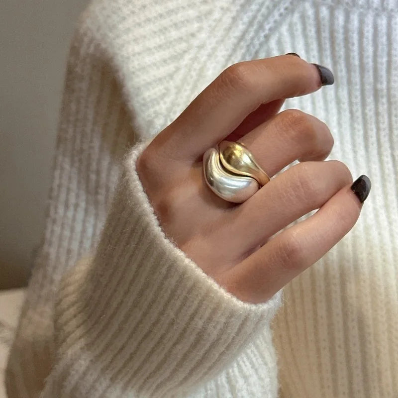 18K Gold Plated S925 Sterling Silver Matte Plating Wave Shape Open Ring for Women Lady Gifts