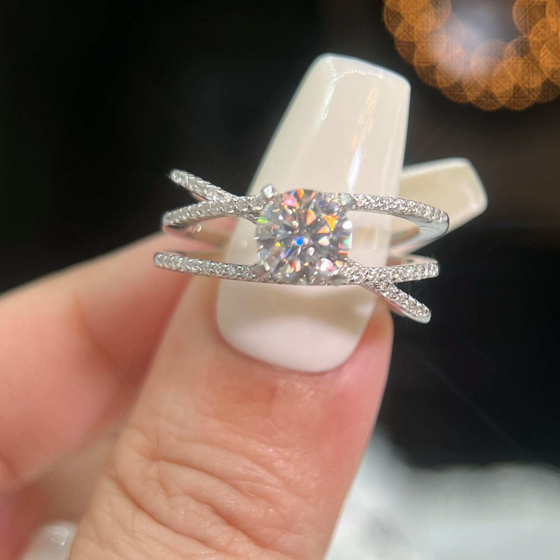 Luxury Moissanite Jewlery  VVS 1ct 6.5mm Iced Cut Moissanite Diamond  Real 925 Sterling Silver Engagement Rings for Lady Wome