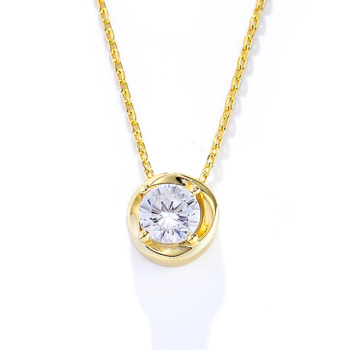 Classic Simple 14K Gold Plated Single Cz Zircon Simulated Solitaire Diamond Sterling Silver 925 Jewelry Wedding Bridal Neckla