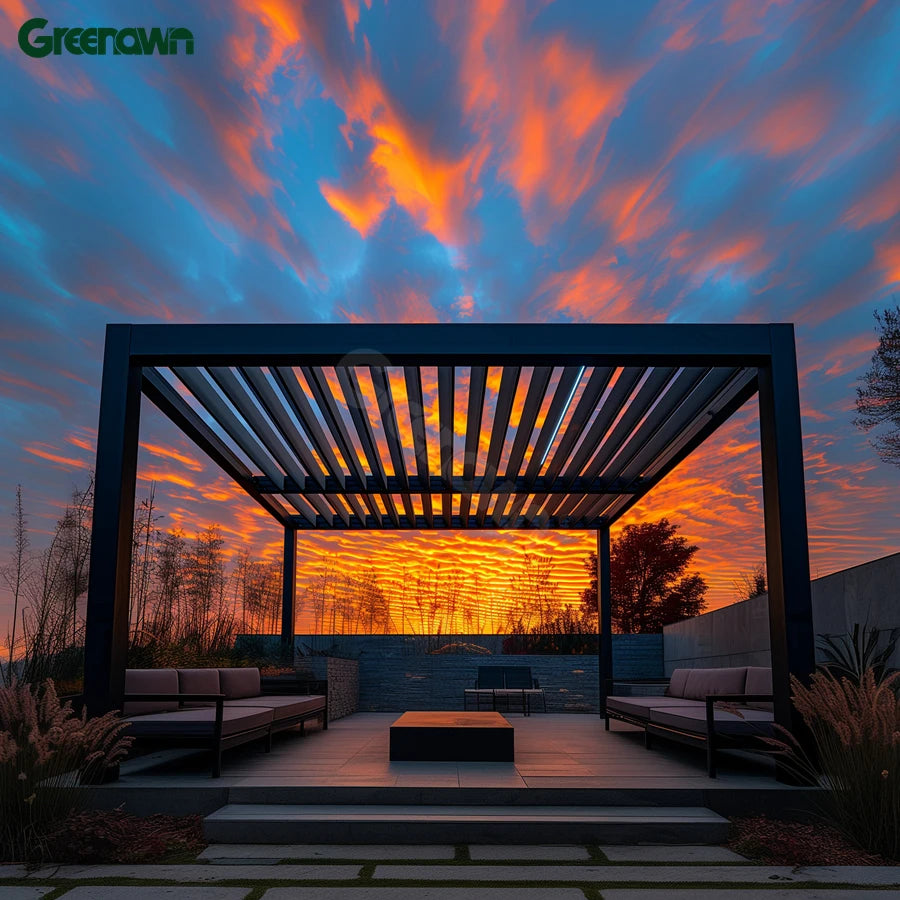 Modern Aluminium Motorized Pergola Manufacturer Automatic Black Patio Gazebo Outdoor Arches Opening Motorized Louvred Roof