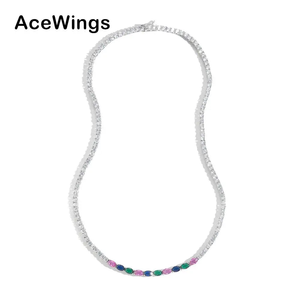BC181 3MM Colorful Women's Geometric Link Tennis Chain Necklace Brass CZ Silver Plated Hip Hop Fashion Jewelry