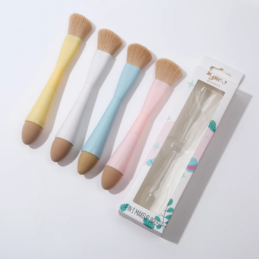 Private Label Custom Portable Single Makeup Brush Set Multipurpose Beauty Brushes 4 Headed 4 in 1 Makeup Brush With Sponge
