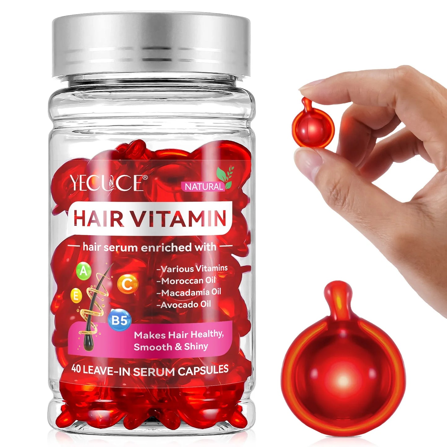 YECUCE Restores Smooth Shiny Fatty Acids Moroccan Macadamia Avocado Hair Vitamin a c E B5 Oil Capsulehair Vitamin Capsules