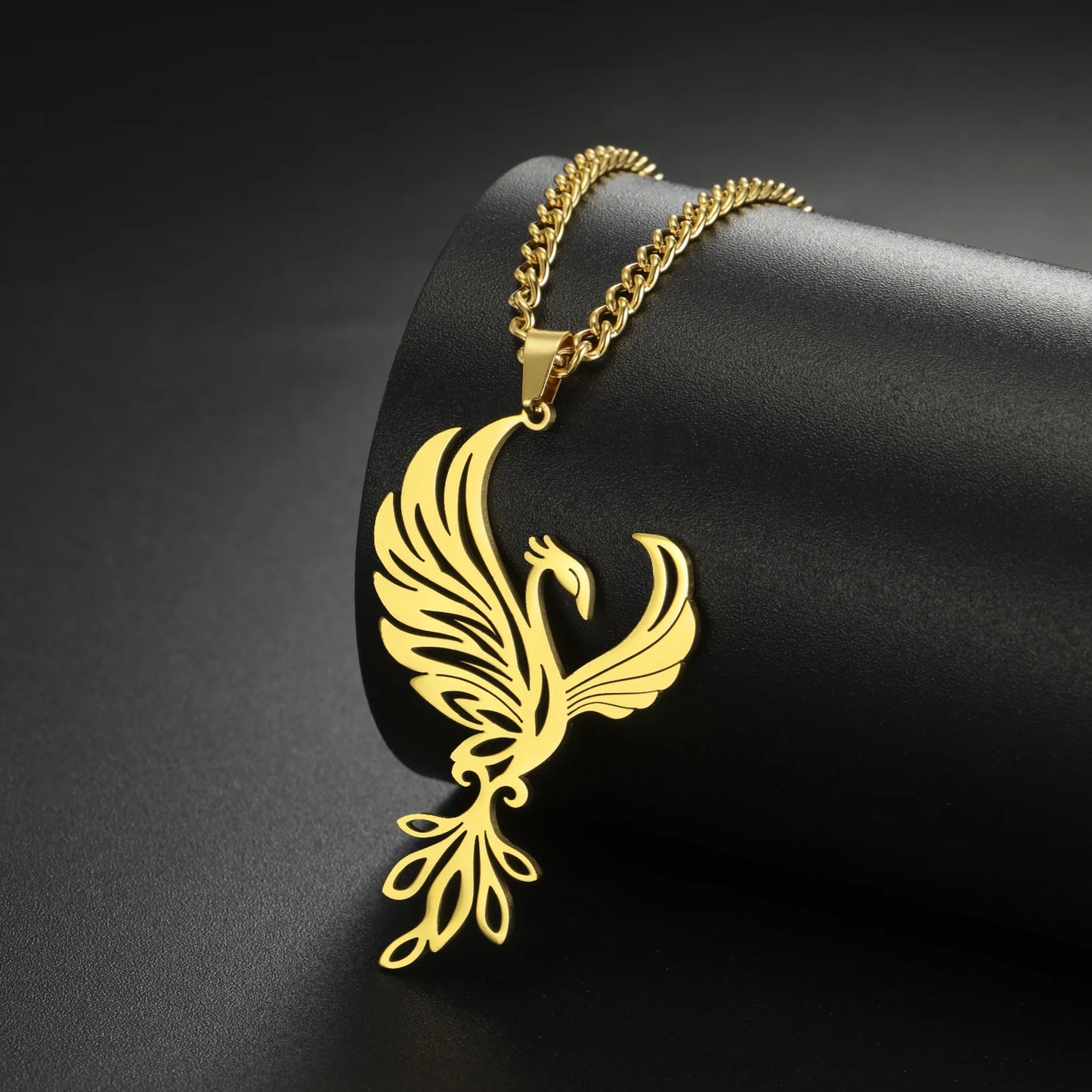 Burning Phoenix Necklaces for Women Stainless Steel Fire Bird Pendant Neck Chain Fashion Mythical Jewelry Gold Plated Gift