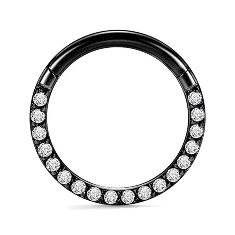 Nose Rings Lobe Piecing Clicker & Nose Hoop Body Jewelry Cubic Zirconia & Pearl Front-setting CNC Titanium 5A Opp Bag Hiphop