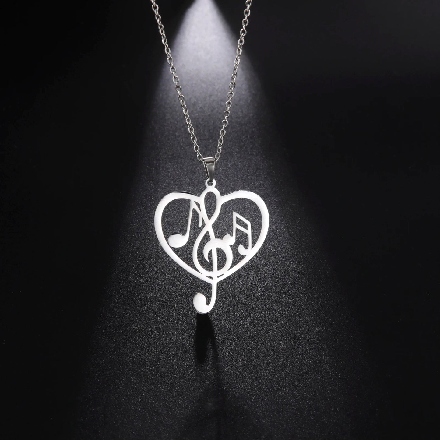 Heart Music Symbol Pendant Necklace for Women Fashion Charm Necklace Stainless Steel Jewelry Birthday Gift for Her
