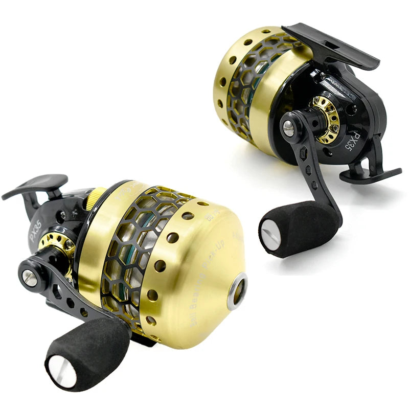 PX35 Metal Enclosed Fish Shooting Reel Slingshot With Hand Protection Strap Set Right Hand Use Spinning Reels for Fishing