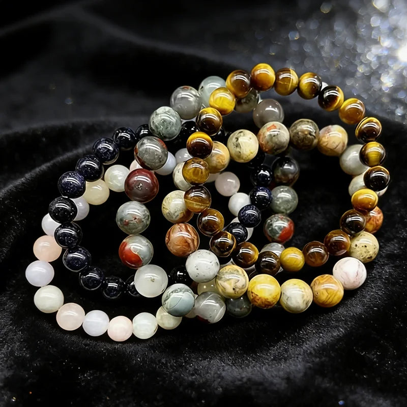 Semi Precious Stone Bead Bracelets in Different Sizes Yellow Tiger Eyes African Bloodstone Morganite Crazy Agate Jade