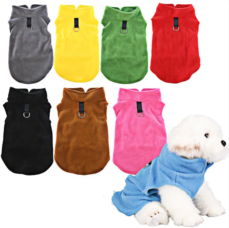 Small Dog SweaterSmall Dog Sweater Cat Fleece Ves Soft Dog Jacket With Leash O-Ring Winter Warm Pet Pullover Coat Puppy Cloth