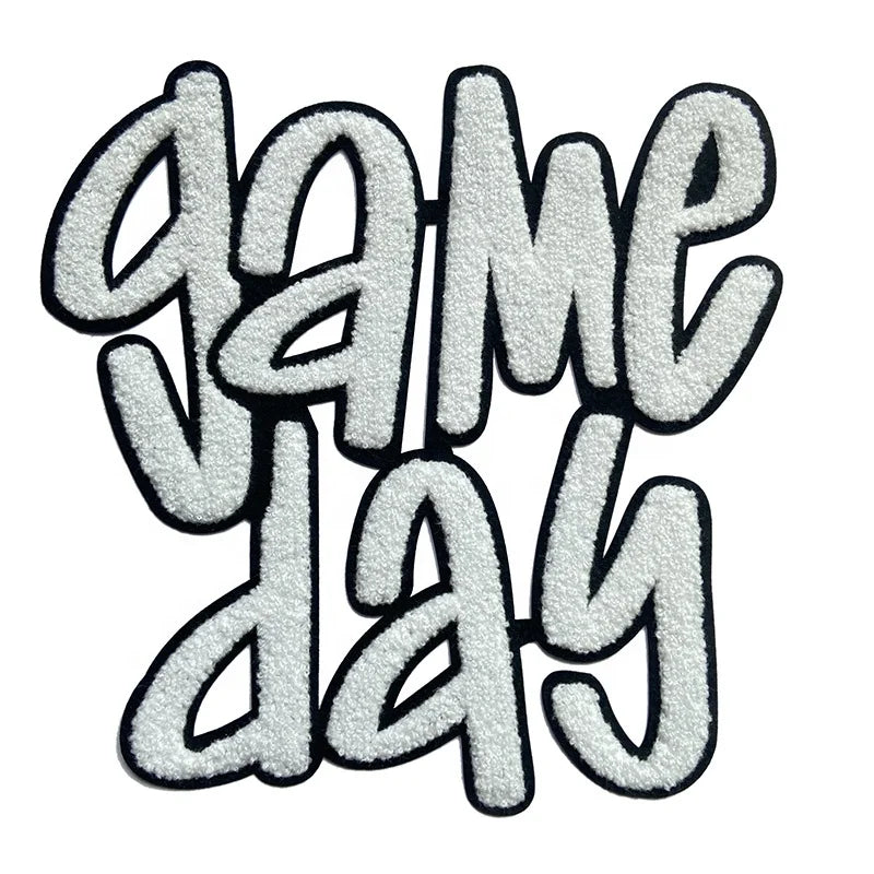Wholesale 3D Embroidery Chenille Patch Game Day Letter Patches Large Size Iron on Garment Accessory Embroidered Patch