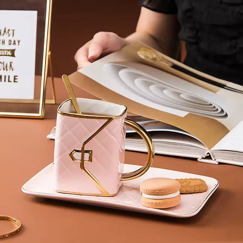 Wholesale Exquisite Unique Bag Shaped Fine Porcelain Espresso Coffee Cup and Saucer Set