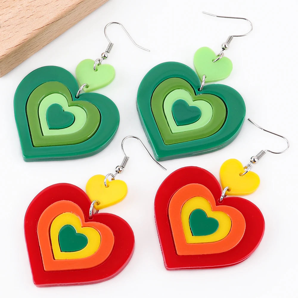 Gift Best Friends Heart Pendant Earrings Hot Selling Trend Sweet Women's Cartoon OEM ODM Acrylic Girl Love Color Matching Cou
