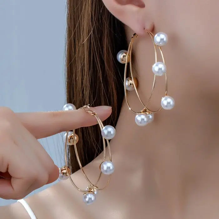 Big Hoops Statement Pearls Earring Women Oversized Circle Earrings Jewelry