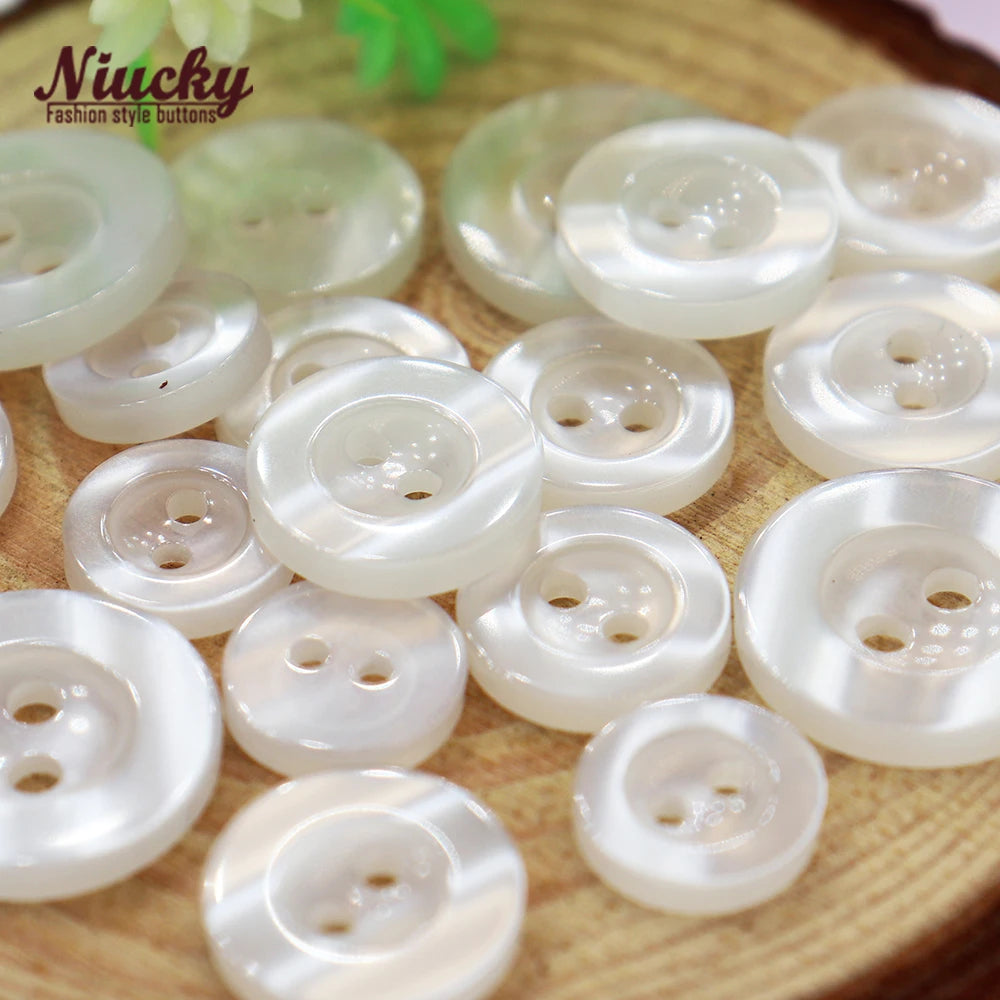 Resin 9mm -15mm 2 Holes Broad Edge Pealescent Sewing Buttons Shirt Basic High Quality Men Women Sweater Button Wholesale