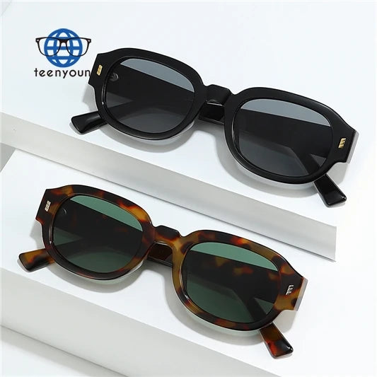 Teenyoun 2024 Custom Logo Narrow Frame Wide Legs Pink Tinted Sunglasses Personalized Decorative Shades for Women Men Wholesal