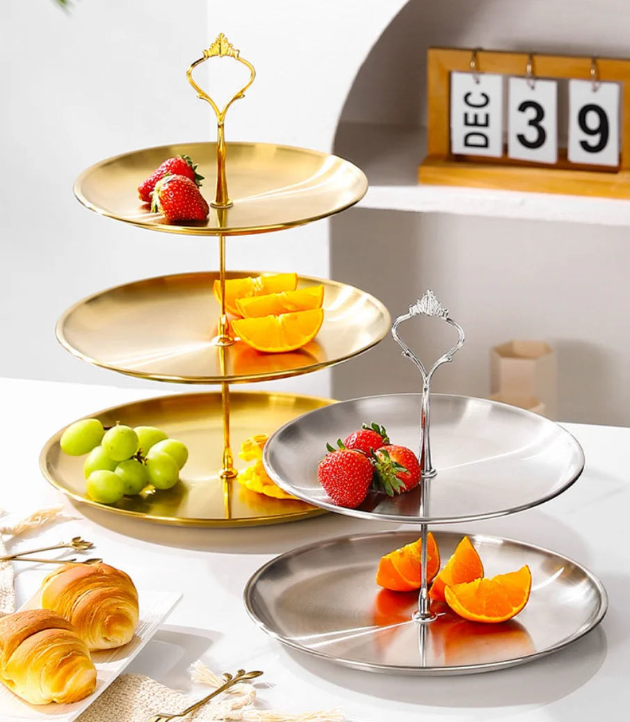 Wedding Round Stainless Steel Eco-Friendly 14-30cm Multi-Layer Cake & Snack Fruit Display Rack for Buffet Custom Logo Option