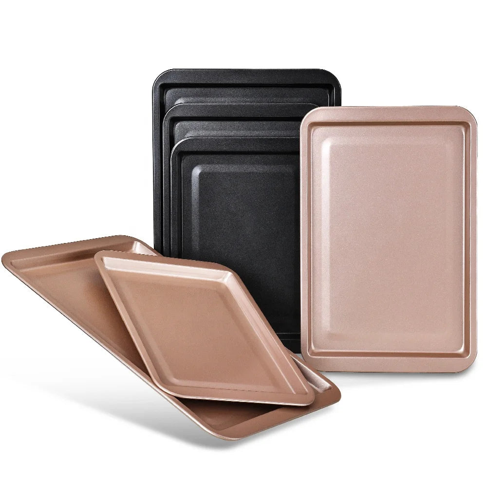 Champagne Gold Rectangular Non-Stick Baking Pan Set-Lar Medium Small Three Specifications for Household DIY Cake & Cake Bakin
