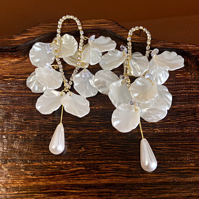 New Fashion Jewelry Rhinestone Petal Tassel Acrylic Pearl Earring High Quality Shell Earings