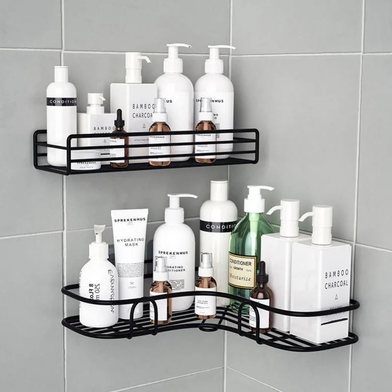 Wall Mounted 3-Tier Metal Waterproof Eco-Friendly Household Bathroom Corner Organizer Shower Shelves Hooks for Storage Box