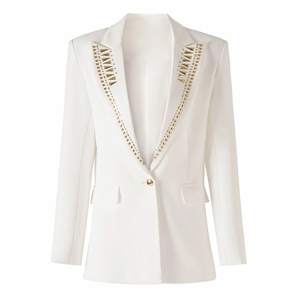 2025 Fashion Bright Pink Geometric Pattern Double-breasted Long Sleeve Women Office Jacquard Fit Blazer