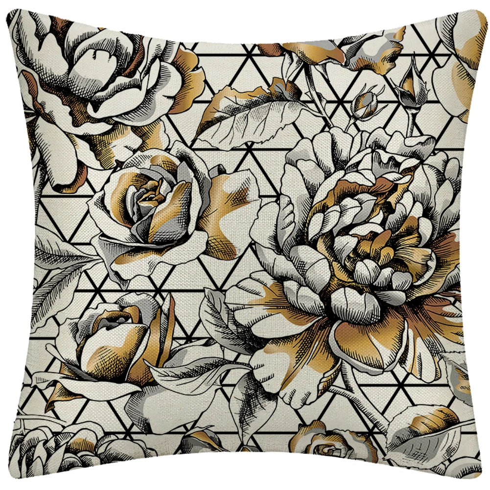 Floral Square Linen Pillowcase 45*45cm Decorative Spring Plant Flowers Leaf Cover for Sofa Floral Throw Pillow Case